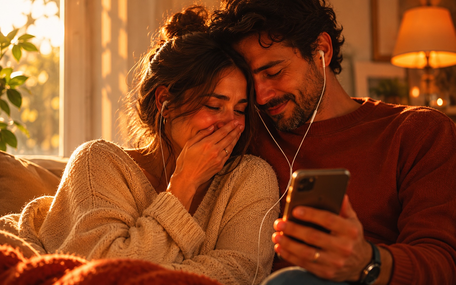 Una pareja emocionada escuchando su canción personalizada